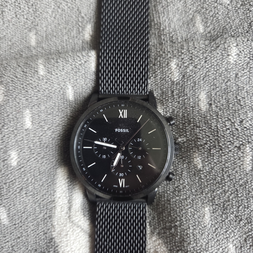 Fossil Mens Black Stainless Steel Mesh Strap Watch